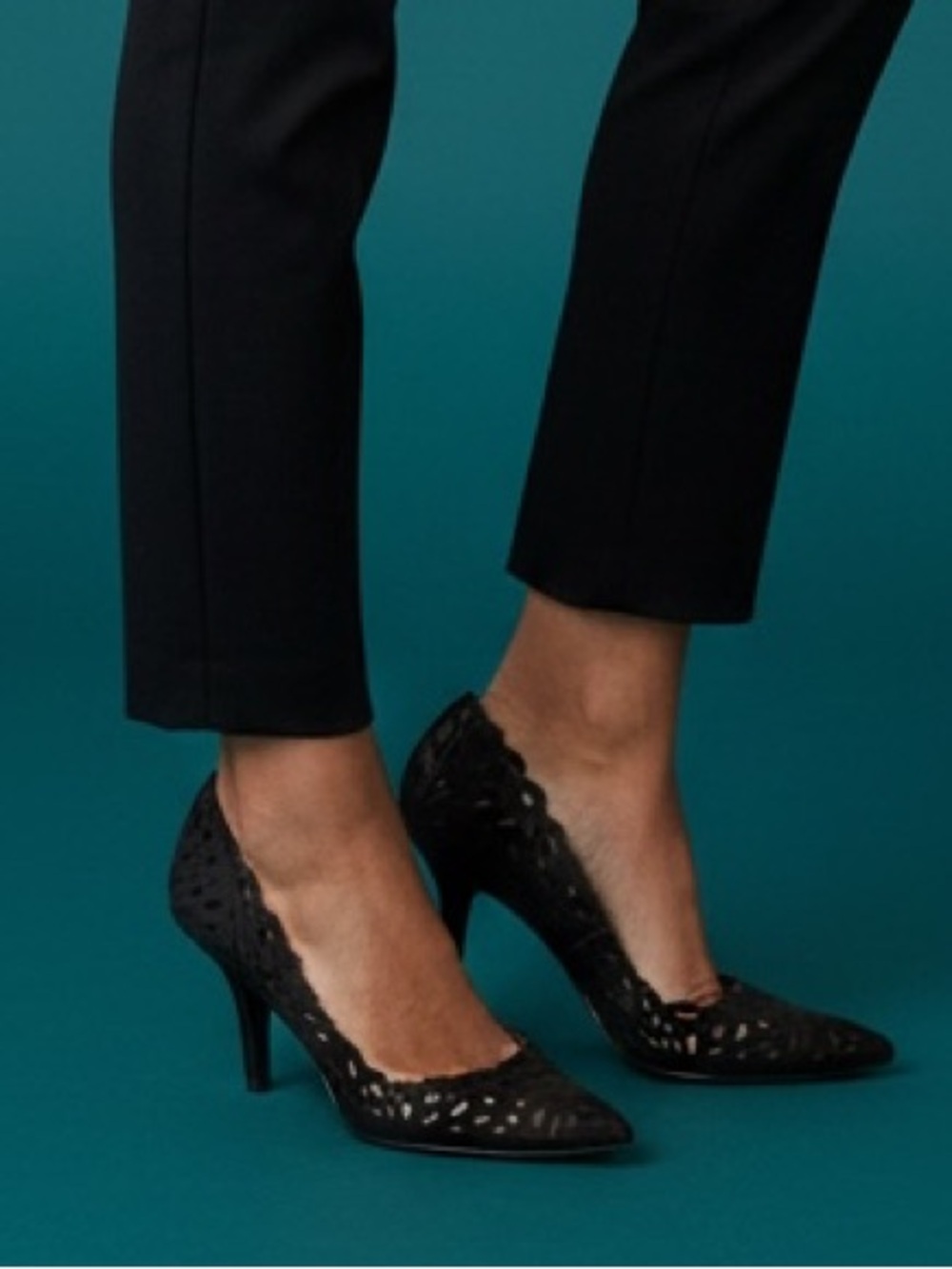 Charles By Charles David Dark Brown Laser-Cut Pointed Toe Pumps